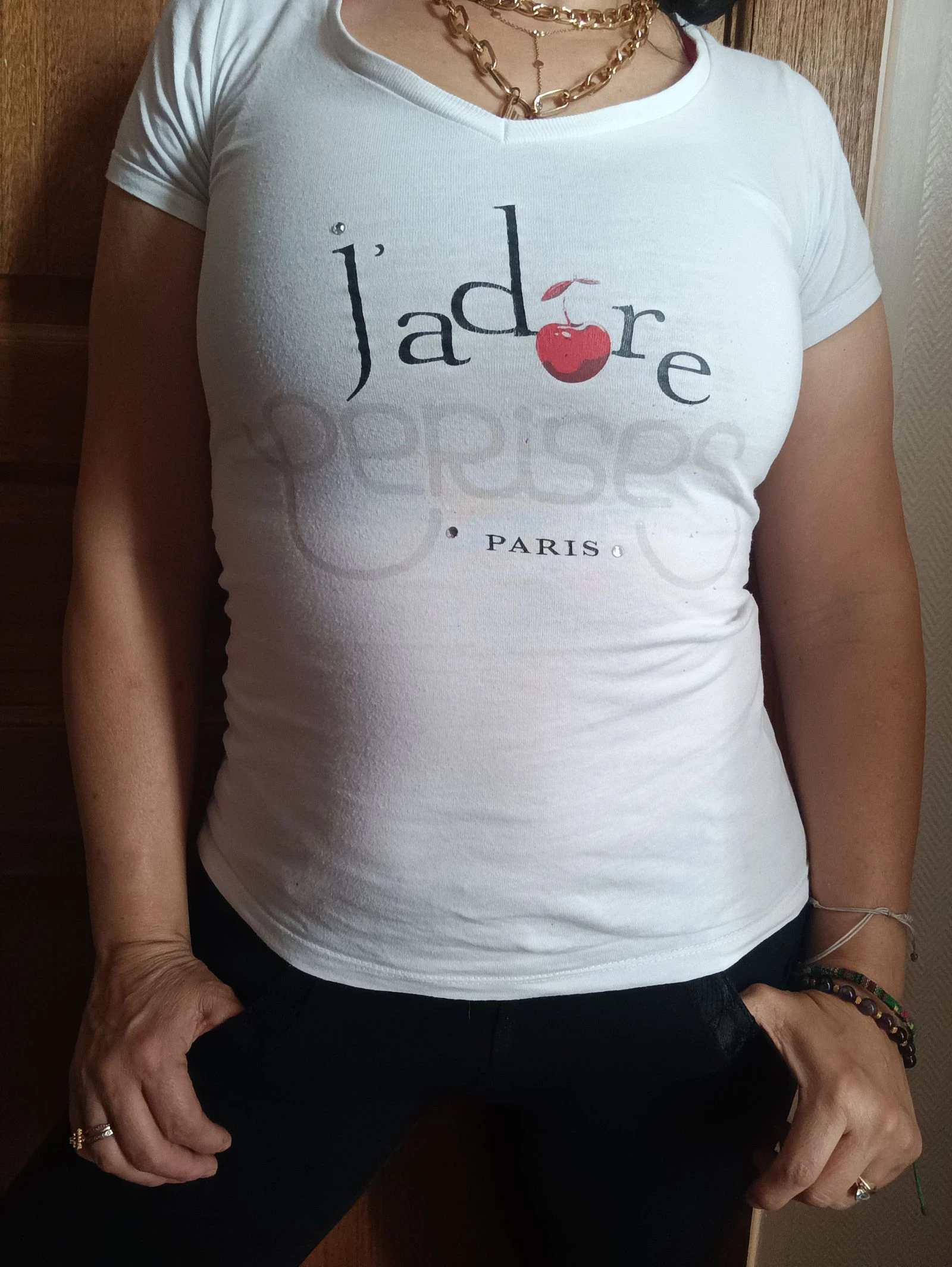 T-shirt col V J'adore les cerises - Taille XS